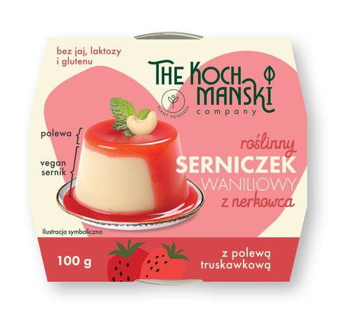 Roślinny serniczek waniliowy z nerkowca z polewą truskawkową 100g