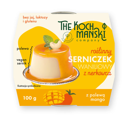 Roślinny serniczek waniliowy z nerkowca z polewą mango 100g